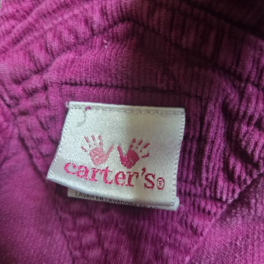 Vintage Carter's 9-12M Muted Magenta Corduroy Overalls Daisy Flower Embossed Y2K